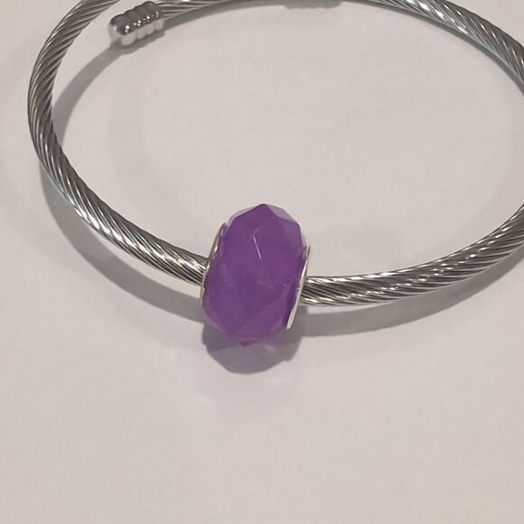 Silver Purple Faceted Charm for Pandora Style‎ Bracelet - Picture 2 of 4